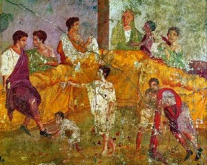 Mosaic of Roman dinner party